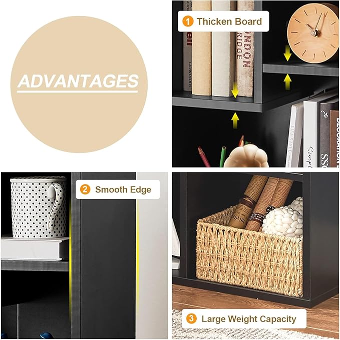 VECELO Small Bookshelf, 3 Cube Shelf, Fits Tallest Hardcovers, Horizontal Available, Short Bookcase for Small Spaces, Matte Black - LeafyLoom
