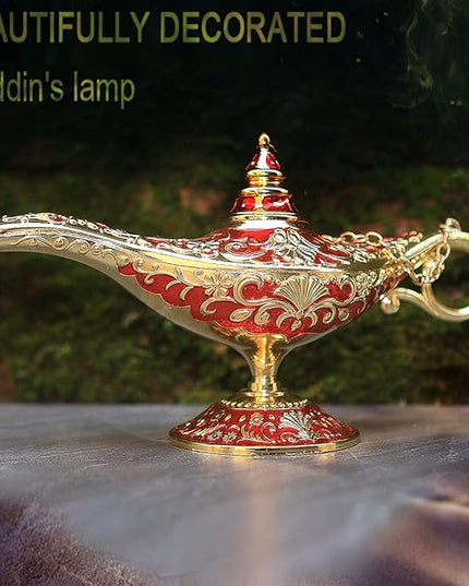 Legend Aladdin Lamp Magic Genie Wishing Light, Classic Arabian Nights Costume Props Lamp Table Decor for Home Wedding Party Halloween Birthday Beautiful Gift Toy for Women Girl (Red & Gold) - LeafyLoom