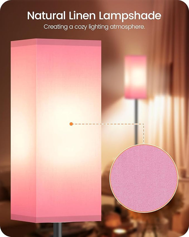 Floor Lamp, Pole Lamp with Foot Switch, Modern Standing Lamp Lampshade, Minimalist Freestanding Lamp (Bulb Not Included), for Living Room, Bedroom Office FCC Listed, Black and Pink P07LD05 - LeafyLoom