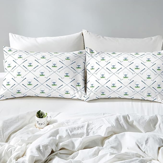 Erosebridal Golf Comforter Set King Size Golf Club Bedding Set Sport Game Athlete Grass Leaf Branches Down Comforter for Men, Room Decorative 3 Pieces Comforter with 2 Pillowcases, White - LeafyLoom