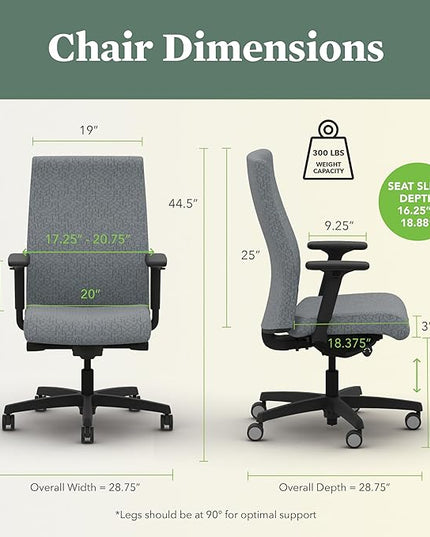 HON Ignition 2.0 Office Chair, Upholstered Back, Basalt Grey - LeafyLoom