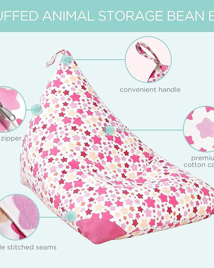 Aubliss Stuffed Animal Storage Bean Bag Chair Cover, 50"x 35" Extra Large Bean Bags for Kids & Adults, Beanbag Toy Storage for Boys Girls - Premium Cotton Canvas Bola - LeafyLoom