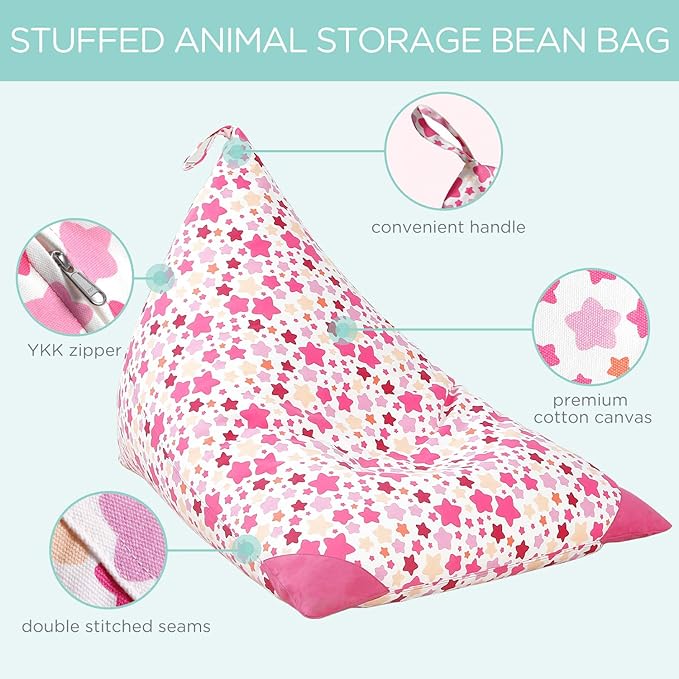 Aubliss Stuffed Animal Storage Bean Bag Chair Cover, 50"x 35" Extra Large Bean Bags for Kids & Adults, Beanbag Toy Storage for Boys Girls - Premium Cotton Canvas Bola - LeafyLoom