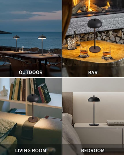 Cordless LED Table Lamp Set of 2, Modern Portable Desk Lamp, 3 Color Stepless Dimming Built-in Rechargeable Battery Lights, for Bedroom, Patio, Outdoor, Restaurant, Bedside Night Lamp(Black) - LeafyLoom