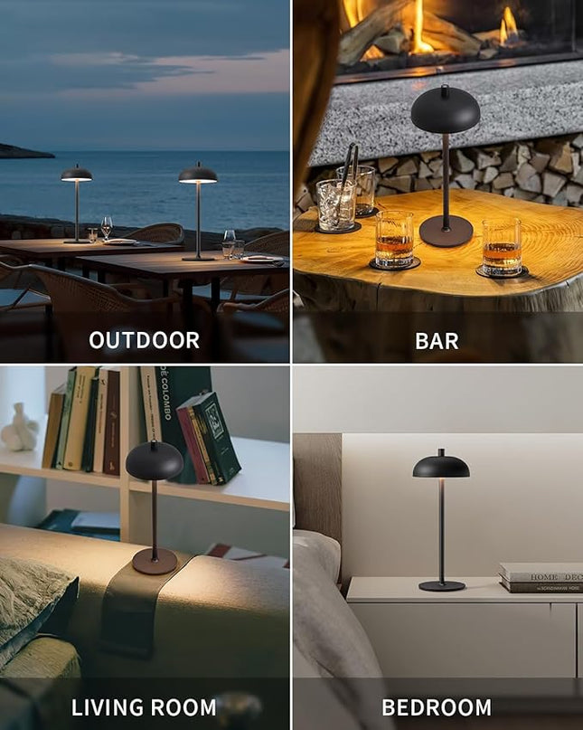 Cordless LED Table Lamp Set of 2, Modern Portable Desk Lamp, 3 Color Stepless Dimming Built-in Rechargeable Battery Lights, for Bedroom, Patio, Outdoor, Restaurant, Bedside Night Lamp(Black) - LeafyLoom