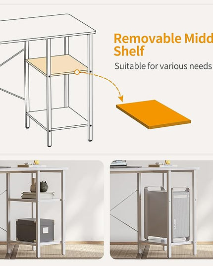 CubiCubi L Shaped Desk, 58.3 inch Computer Corner Desk with 2 Storage Shelves, Home Office Desk with Monitor Stand, White - LeafyLoom