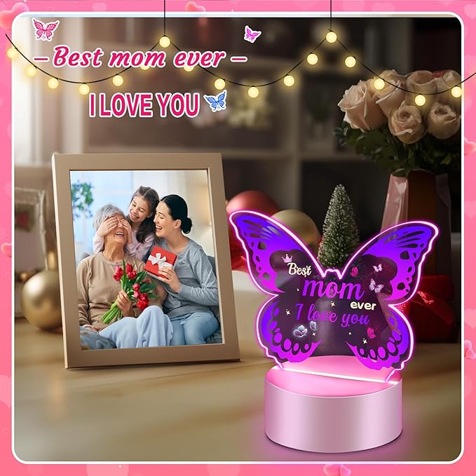 Linkax Mom Birthday Gifts, Butterfly Gifts for Mom from Daughter Son, Mom Gifts Room Decorative Ideas Night Light, Thanksgiving Mothers Day Christmas Birthday Gifts for Mom, Best Mom Ever Gifts - LeafyLoom