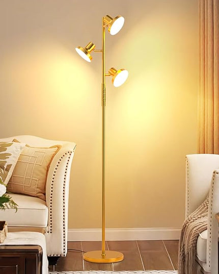 36W Super Bright Gold Floor Lamp, Modern LED Standing Lamp with Remote & Touch Control, 4 Color Temperatures, 3 Rotatable Lights, Dimmable Floor Lamps for Living Room, Bedroom, Office - LeafyLoom
