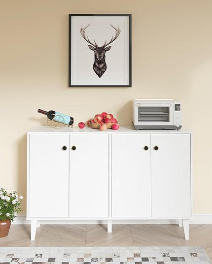 Buffet Cabinet with Storage,Kitchen Sideboard Buffet with 4 Doors Console Table,Modern Sideboard for Dinning Room,Living Room(White) - LeafyLoom