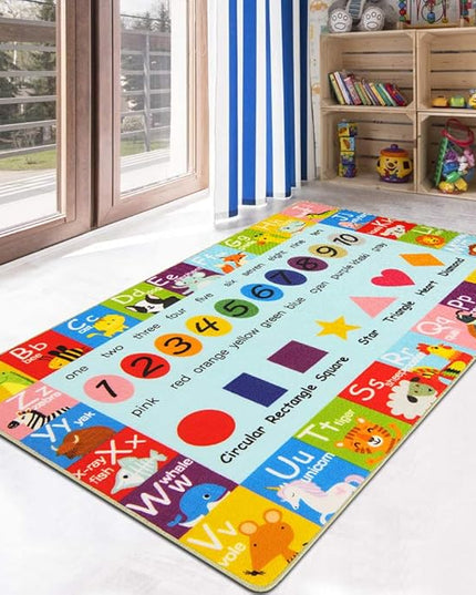HEBE Kids Play Rug 3'4"x5' ABC Alphabet Numbers Shapes Educational Kid Area Rug Washable Baby Crawling Mat Non Slip Kid Play Mat Carpet for Girl Boy Bedroom Playroom - LeafyLoom
