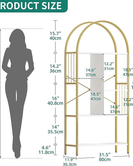 YITAHOME Gold Arched Bookshelf and Bookcase, 5 Tier Standing Book Shelf, Storage Display Rack Shelves for Bedroom Living Room Office,White&Gold - LeafyLoom