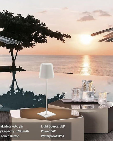 Lewoncci 2 Pack Cordless Table lamp,5200mAh Battery Operated Lamp,3 Color Stepless Dimming Desk Lamp,IP54 Waterproof Outdoor Table Lamps for Restaurant/Bedroom/Bars/Outdoor Party (White-2) - LeafyLoom