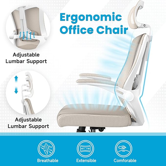 Ergonomic Office Chair - Comfy Desk Chairs with Wheels and Arms, 500LB Heavy Duty Mesh Computer Chairs with Comfortable Head Lumbar Back Support for Office, Bedroom, Study and College Dorm - LeafyLoom