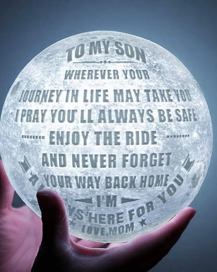 Engraved 3D Moon Lamp Christmas Gifts for Son, to My Son from Mom, Personalized 5.9 Inch 3D Printing Moon Light for Son Birthdays Graduation Gifts - LeafyLoom