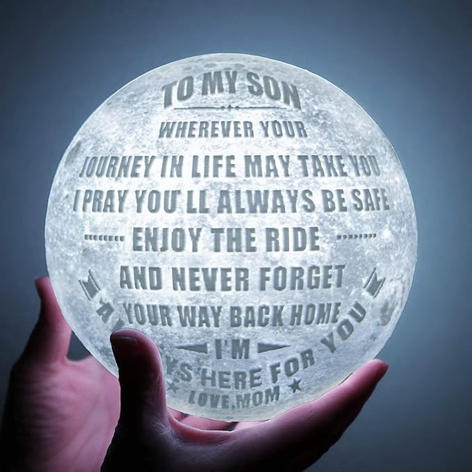 Engraved 3D Moon Lamp Christmas Gifts for Son, to My Son from Mom, Personalized 5.9 Inch 3D Printing Moon Light for Son Birthdays Graduation Gifts - LeafyLoom