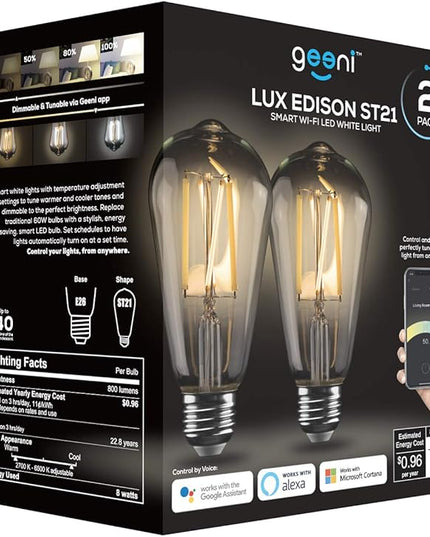 Geeni Smart Light Bulb - Alexa and Google Home Compatible, Tunable White LED Programmable and Dimmable WiFi Light Bulb, App Controlled (ST21, 2-Pack) Geeni