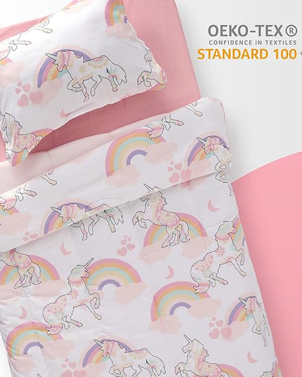 SLEEP ZONE Kids Bedding Comforter Set Full/Queen Size - Super Cute & Soft Kids Bedding 7 Pieces Set with Comforter, Sheet, Pillowcase & Sham (Pink Unicorn) - LeafyLoom