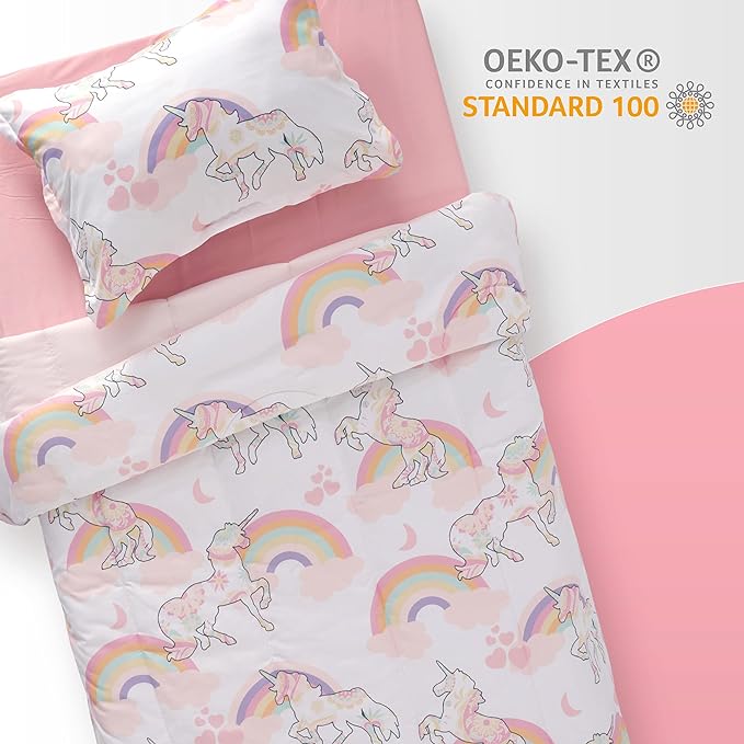 SLEEP ZONE Kids Unicorn Bedding Comforter Set Full/Queen Size - Super Soft & Cute Printed 3-Piece Comforter Set All Seasons for Girls, Fade Resistant, Machine Washable, Pink Unicorn - LeafyLoom