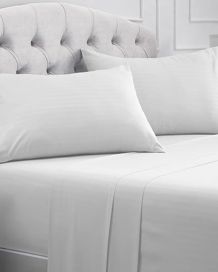 Mellanni King Sheets Set - 4 PC Iconic Collection Bedding Sheets & Pillowcases - Hotel Luxury, Extra Soft, Cooling Bed Sheets - Deep Pocket up to 16 inch (King, Striped White) - LeafyLoom