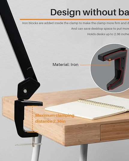 LED Architect Desk Lamp with Clamp, Metal Swing Arm 2000 Lumens Dimming Office Table Lamp for Task Work Drafting Reading Desktop, 234PCS Bright LEDs, 24W, 5 Color Temperatures Workbench Lamp - LeafyLoom