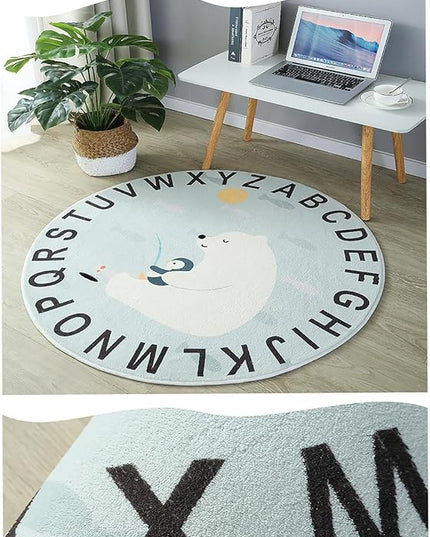 ABC Round Rug for Kids Warm and Soft Alphabet Nursery Animal Area Rugs Fun Rugs for Play Rooms Non-Slip Mats Crawling Mats Decorative Rugs for Bedrooms Living Rooms (Polar bear, 31in) - LeafyLoom