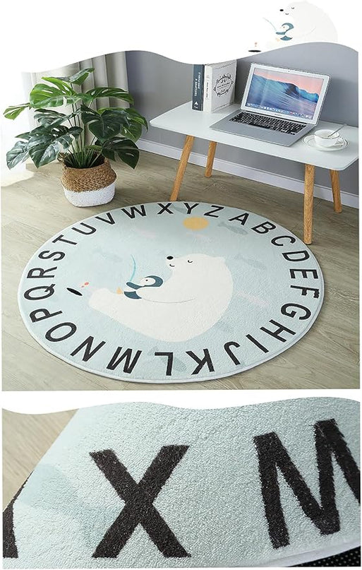 ABC Round Rug for Kids Warm and Soft Alphabet Nursery Animal Area Rugs Fun Rugs for Play Rooms Non-Slip Mats Crawling Mats Decorative Rugs for Bedrooms Living Rooms (Polar bear, 31in) - LeafyLoom