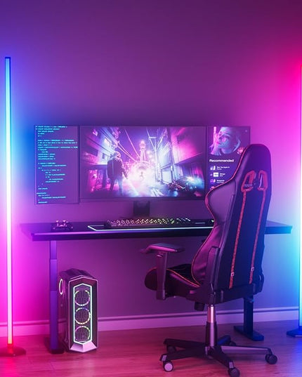 2PCS Corner Floor Lamp, 65" RGB Color Changing Mood Light with Remote Control, Dimmable LED Corner Lamp with Music Sync, Modern Floor Lamp for Living Room Gaming Room - LeafyLoom