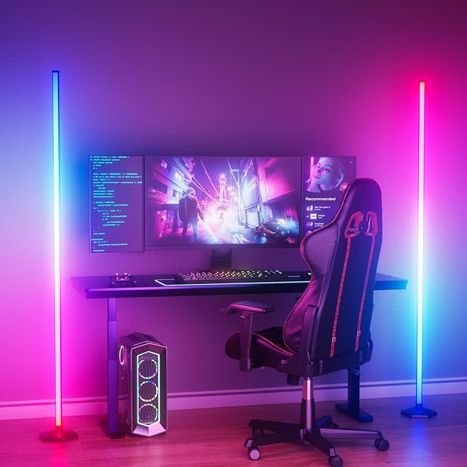2PCS Corner Floor Lamp, 65" RGB Color Changing Mood Light with Remote Control, Dimmable LED Corner Lamp with Music Sync, Modern Floor Lamp for Living Room Gaming Room - LeafyLoom