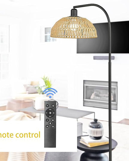 Farmhouse Floor Lamps with Remote Control for Living Room, Arch Tall Standing Lamp, Over Couch Mid Century Arched Reading Lamp, Dimmable Tall Lamp with 9W LED Bulb for Bedroom,Office (Black) - LeafyLoom