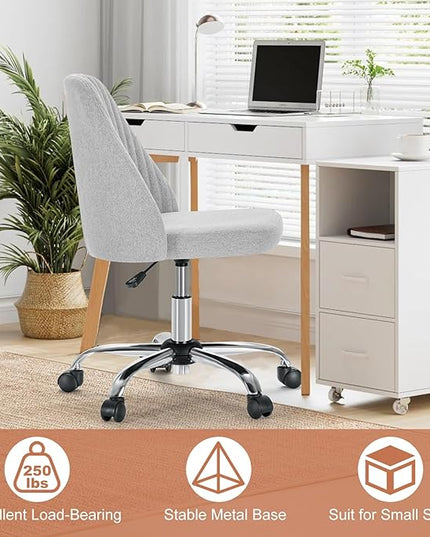 MCQ Office Desk Chair, Modern Cute Rolling Vanity Swivel Task Chairs with Wheels, Comfortable Back Seat Armless for Home, Bedrooms, Office, Study, Student, Adults, Make-up, Dressing Room, Cloud - LeafyLoom