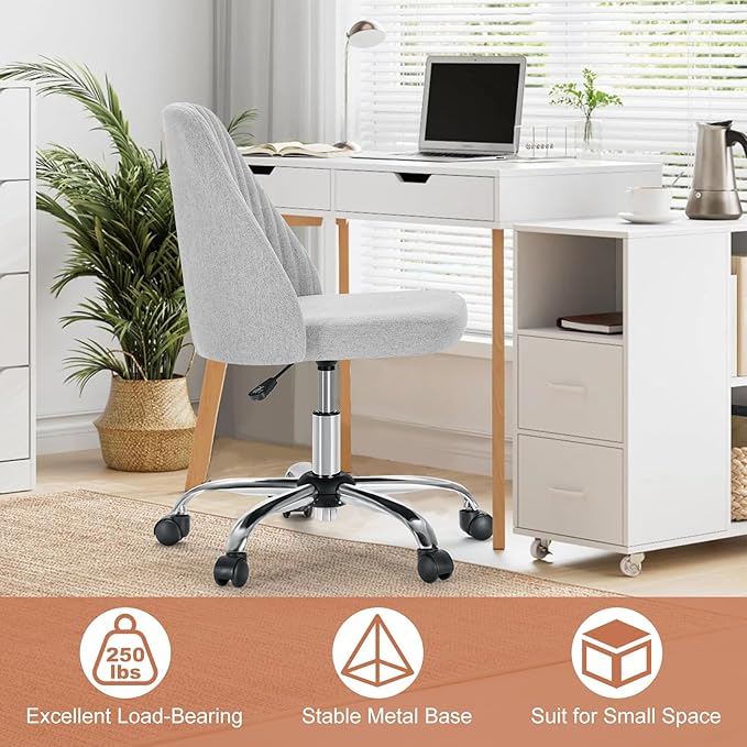 MCQ Office Desk Chair, Modern Cute Rolling Vanity Swivel Task Chairs with Wheels, Comfortable Back Seat Armless for Home, Bedrooms, Office, Study, Student, Adults, Make-up, Dressing Room, Cloud - LeafyLoom