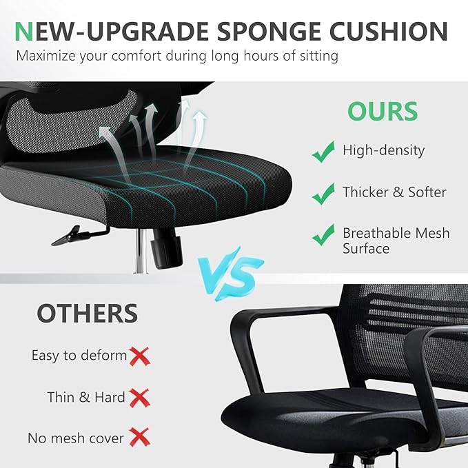 Office Chair with 350LBS Capacity, Ergonomic Comfort Home Desk Chair, Mid Back Gaming Chair with Wheels, Adjustable Height, Lumbar Support, Flip-up Armrest - LeafyLoom