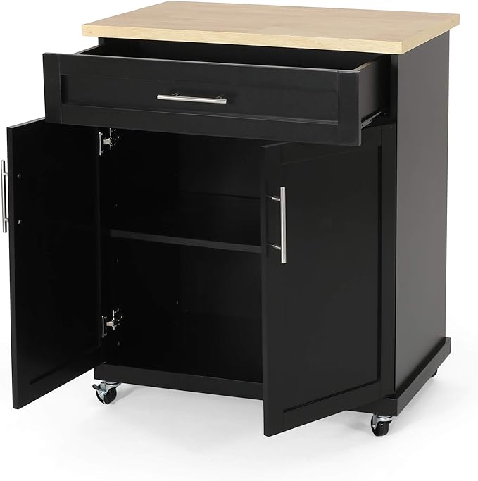 Christopher Knight Home Batavia Kitchen CART, Natural + Black - LeafyLoom