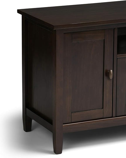 SIMPLIHOME Warm Shaker SOLID WOOD Universal TV Media Stand, 72 Inch Wide, Farmhouse Rustic, Living Room Entertainment Center, for Flat Screen TVs up to 80 Inch in Tobacco Brown - LeafyLoom