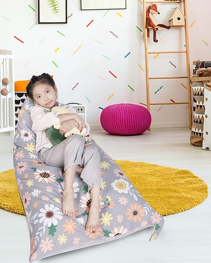 Stuffed Animal Storage Bean Bag Chair Cover, Velvet Canvas Gray Sunflower Plush Toy Storage Stuff and Sit Seat for Kids/Teens/Adults, 52" x 31" Extra Large Sofa, 200L/52Gal, Cover Only - LeafyLoom