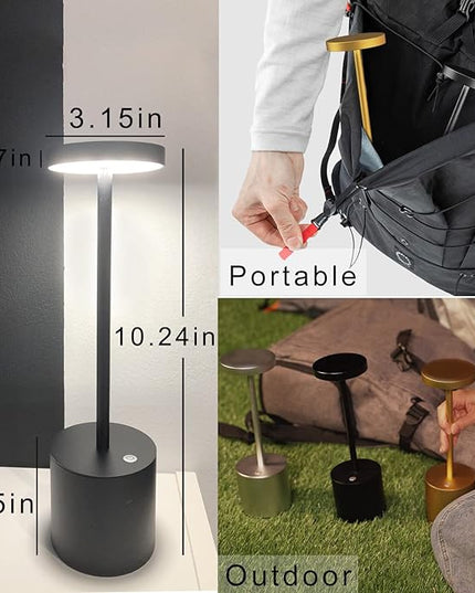 2Pack Cordless Table Lamp, Rechargeable LED Battery 5000mAh Metal USB Portable Powered Desk Lamp, 3 Levels Brightness Light for Restaurants Outdoor (2pack 10.25in Black) - LeafyLoom