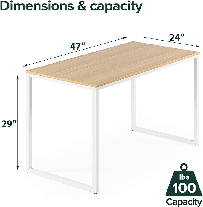 ZINUS Jennifer 47 Inch Computer Workstation / Office Desk - White Frame & Natural Top - LeafyLoom