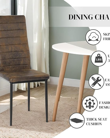 PU Leather Chair Set of 4, High Back Dining Seat with Soft Padded & Foot Cap Protection for Home Kitchen Living Room, 300lbs Capacity, Brown - LeafyLoom