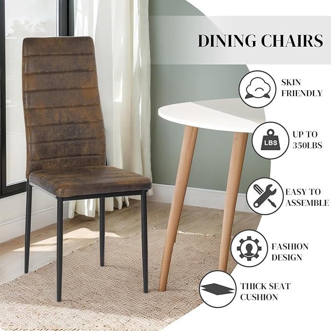 PU Leather Chair Set of 4, High Back Dining Seat with Soft Padded & Foot Cap Protection for Home Kitchen Living Room, 300lbs Capacity, Brown - LeafyLoom