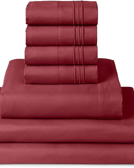 Mellanni Split King Sheets Set - 7 PC Iconic Collection Bedding Sheets & Pillowcases - Ultra Soft, Cooling Bed Sheets - Deep Pocket up to 16 inch - 7 PC (Split King, Brick Red w/Extra Pillow Cases) - LeafyLoom