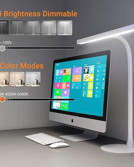 LED Piano Desk Lamp, 15.7" Wide Computer Desk Lamp, 10W Bright Tall Flexible Task Lamp for Monitor, Workbench, 3 Color Modes & 30 Brightness, 1000LM - LeafyLoom