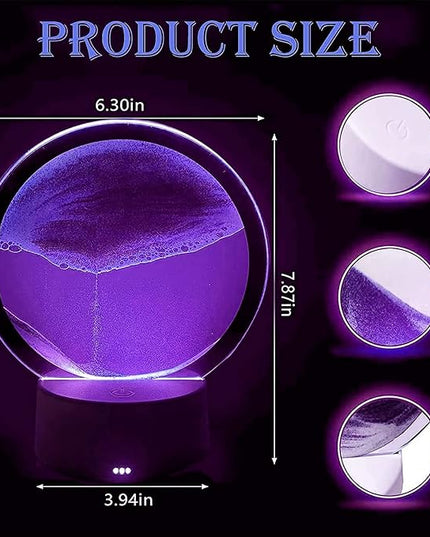 3DMoving Sand Art,360° Rotating Hourglass Decoration table lamp ,7 Color Changing Sand Liquid Motion Desk Lamp,RGB Color Creative Sea Quicksand Moving Sand Art Picture Night Light(Purple with Remote) - LeafyLoom