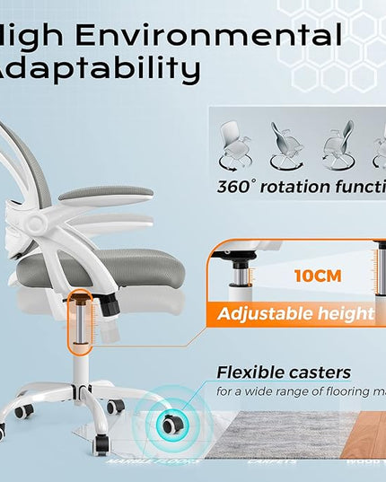 KERDOM Office Chair, Ergonomic Desk Chair, Mesh Computer Chair Height Adjustable, Comfy Swivel Task Chair with Wheels and Flip-up Arms - LeafyLoom