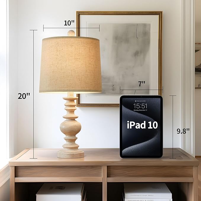 BOBOMOMO Resin 20.5" Farmhouse Lamps for Bedrooms Retro Side Table Lamps Bedside Lamp for Side Nightstand Living Room,Suitable for Decorating Small Areas（1 Pack） - LeafyLoom