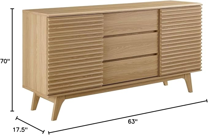 Modway Render 63" Mid-Century Modern Sideboard Buffet Table or TV Stand in Oak - LeafyLoom