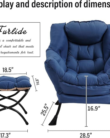 Lazy Chair with Ottoman, Modern Chair with Folding Footrest, Lounge Accent Chair, Comfortable Reading Chair (Royal Blue) - LeafyLoom