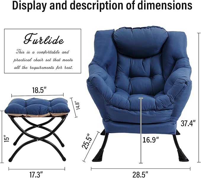 Lazy Chair with Ottoman, Modern Chair with Folding Footrest, Lounge Accent Chair, Comfortable Reading Chair (Royal Blue) - LeafyLoom