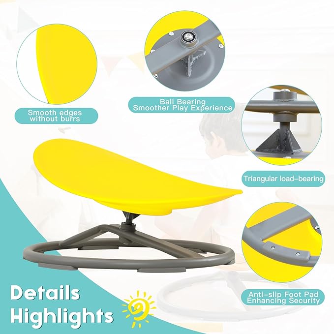 Spinning Chair for Kids Autism Sensory Products Sit and Spin Autism Toys Sensory Chair ADHD Chair Swivel Chair Training Body Coordination (Yellow) - LeafyLoom