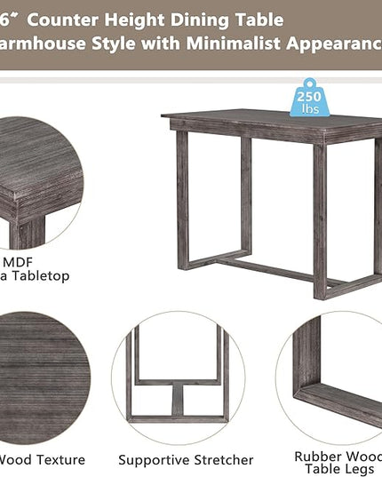Farmhouse Style Counter Height Minimalism 1 Rectangular Chairs, Easy Clean & Assembly, Room, Kitchen, Small Place, 5 Piece Dining Table Set, Gray 4 - LeafyLoom