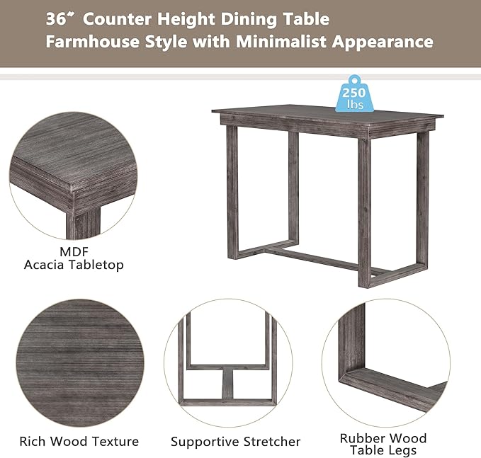 Farmhouse Style Counter Height Minimalism 1 Rectangular Chairs, Easy Clean & Assembly, Room, Kitchen, Small Place, 5 Piece Dining Table Set, Gray 4 - LeafyLoom